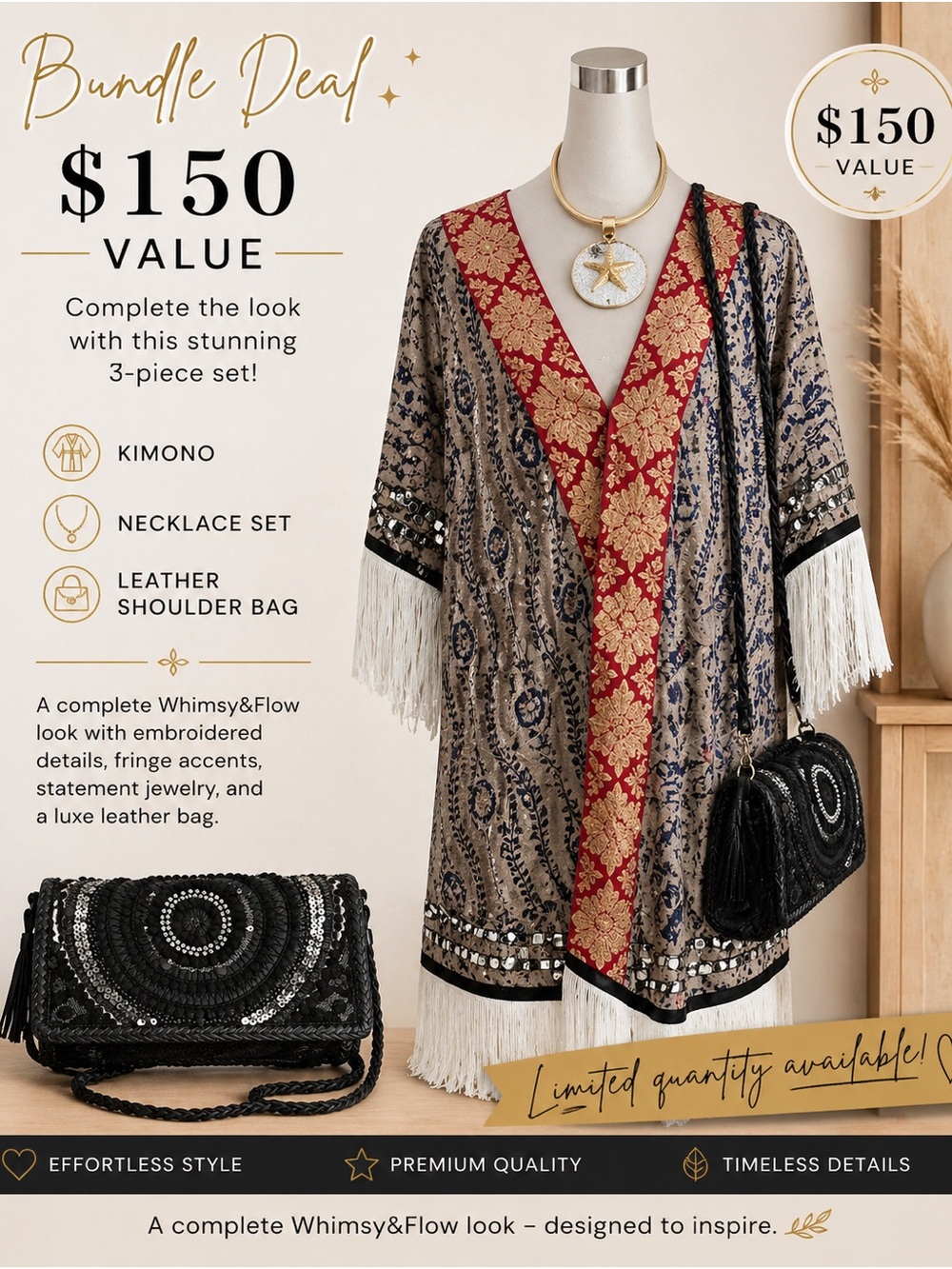 Gorgeous Women's Red Trim Embroidered Kimono